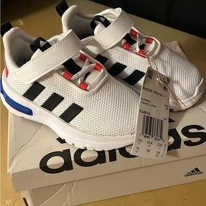 Adidas Kids Racer TR21 Sneakers - White, Black, and Blue